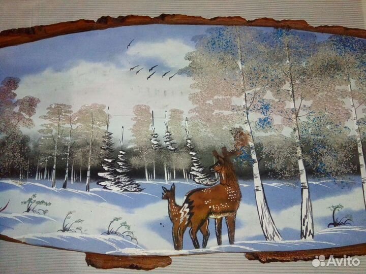 Картина на срезе дерева