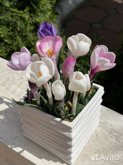 Крокус из глины, подарок, Цветы, ручная работа