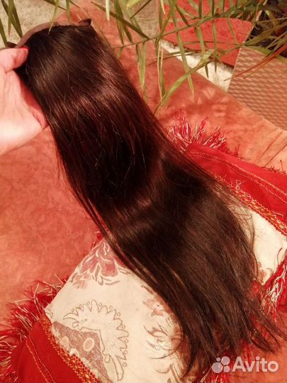 Хвост из натуральных волос на ленте 50см
