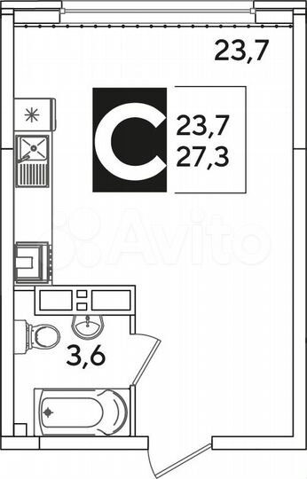 Квартира-студия, 27,3 м², 13/16 эт.