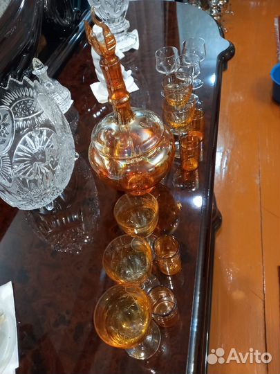 Графин с рюмками, дутое стекло