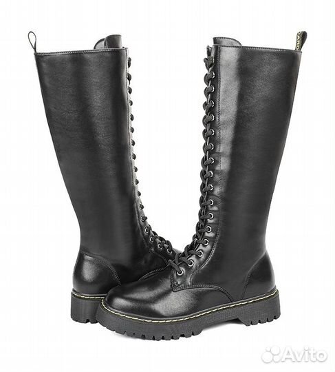 Сапоги на молнии и шнуровке на широкую ногу (натур