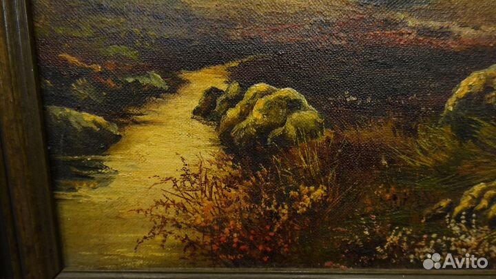 Старинная картина пейзаж холст масло Германия Bott