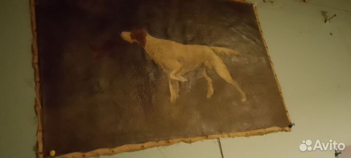 Картина маслом старая, без подрамника. Гончие