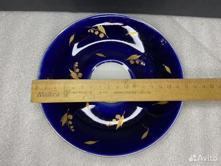 Большое блюдце Ландыши Кобальт лфз