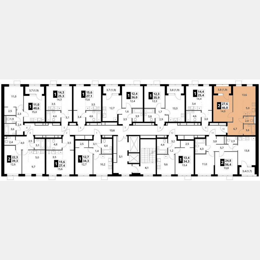 1-к. квартира, 46,8 м², 13/16 эт.