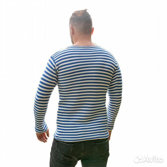 4442 Тельняшка двойной вязки, хлопок, голубая