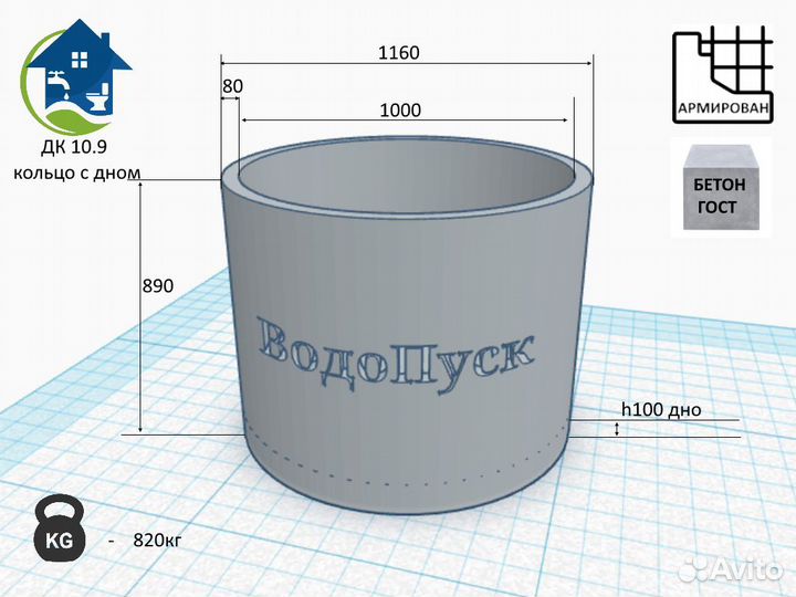 Жб кольцо с дном дк 10-9 напрямую с завода ГОСТ