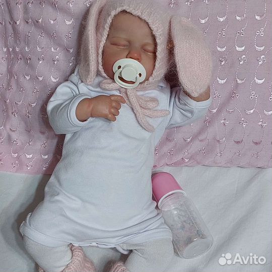 Шапочка-зайка и пинетки для новорождённого