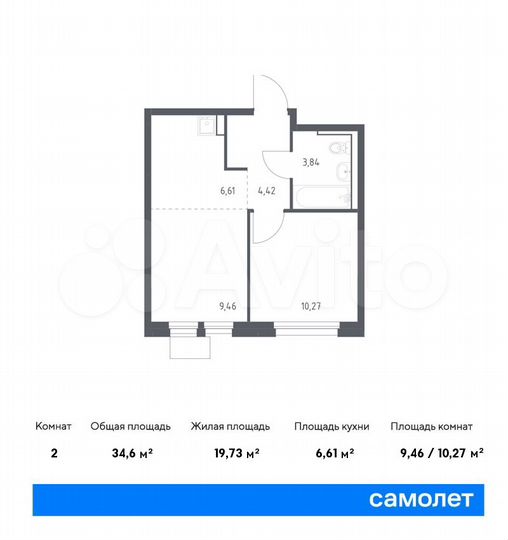 2-к. квартира, 34,6 м², 10/17 эт.