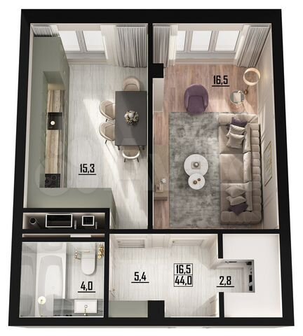 1-к. квартира, 44 м², 4/10 эт.