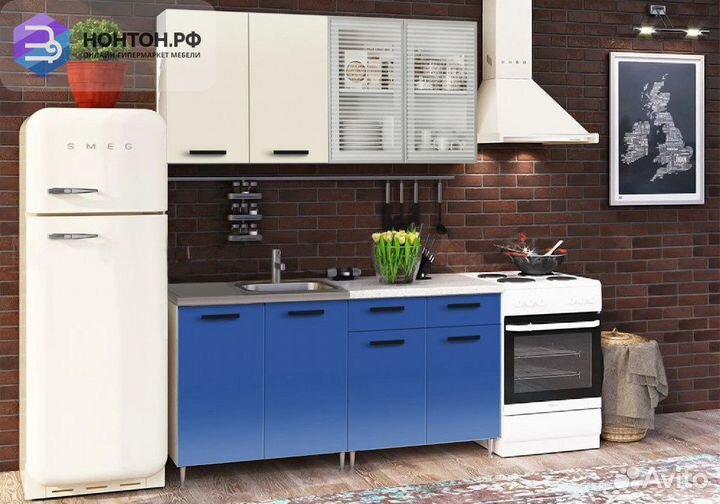 Кухня Рио-1 1.6м бежевый / синий