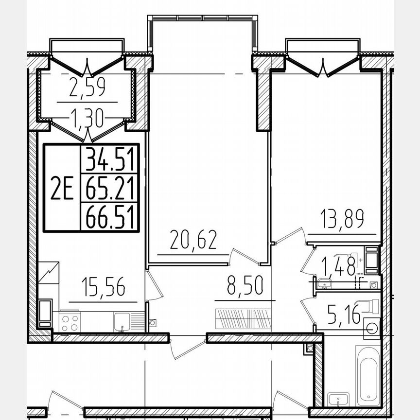 2-к. квартира, 66,4 м², 13/13 эт.