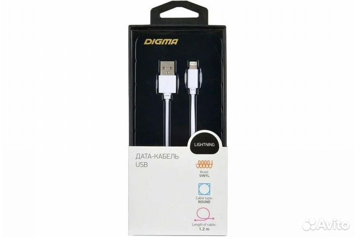 Кабель usb Digma Lightning (m) - USB (m), 1.2м, 2A