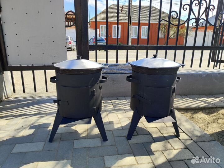Казан чугунный узбекский 10 л + Печ с дымоходом