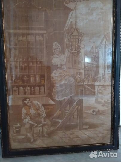 Антикварная картина гобелен