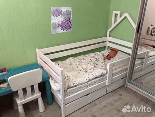 Софа Домик высокий борт из натурального дерева дет