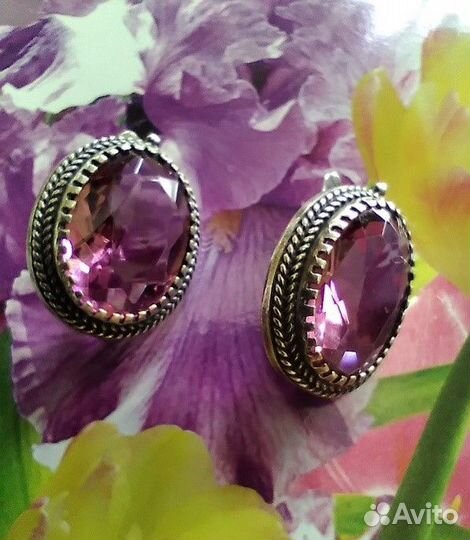 Серьги СССР. Александрит. Мельхиор. Винтаж