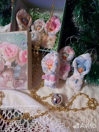Ватные елочные игрушки пеленашки