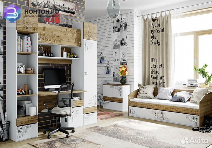 Спальный гарнитур Оксфорд №3 ривьера / белый с рис