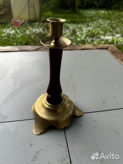 Подсвечник винтаж латунь дерево