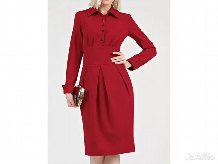 Красное платье футляр с воротником