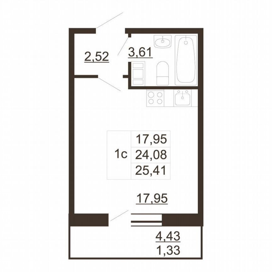 Квартира-студия, 25,4 м², 4/6 эт.