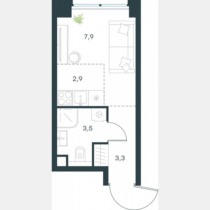 Квартира-студия, 17,6 м², 2/64 эт.
