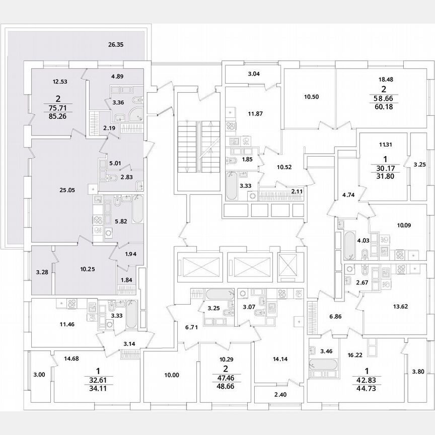 2-к. квартира, 85,3 м², 19/22 эт.