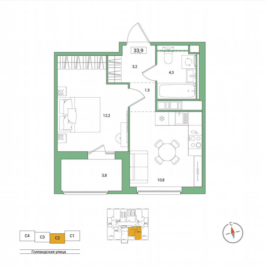 1-к. квартира, 33,9 м², 6/11 эт.