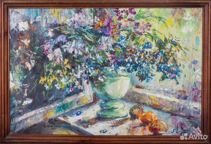 Картина маслом на холсте маки пионы подснежники