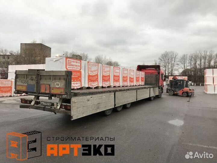 Газобетон ск прямой с захватом D400 (B2,5) 600x250