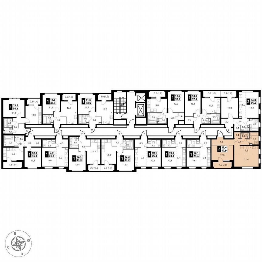 1-к. квартира, 47,9 м², 2/17 эт.