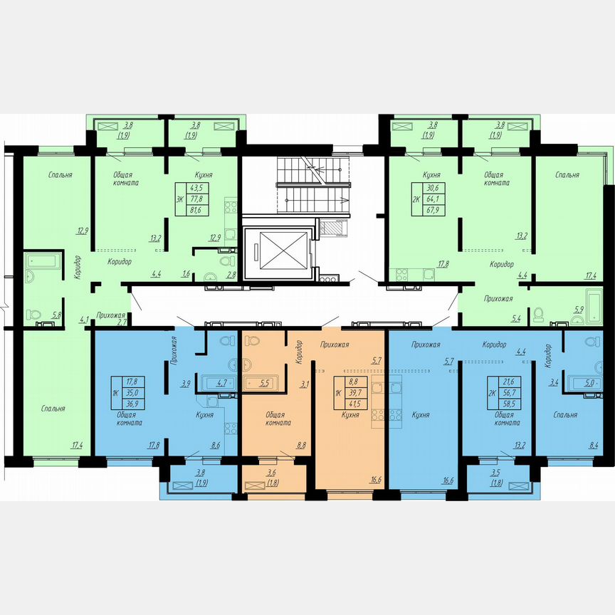 2-к. квартира, 58,5 м², 6/17 эт.