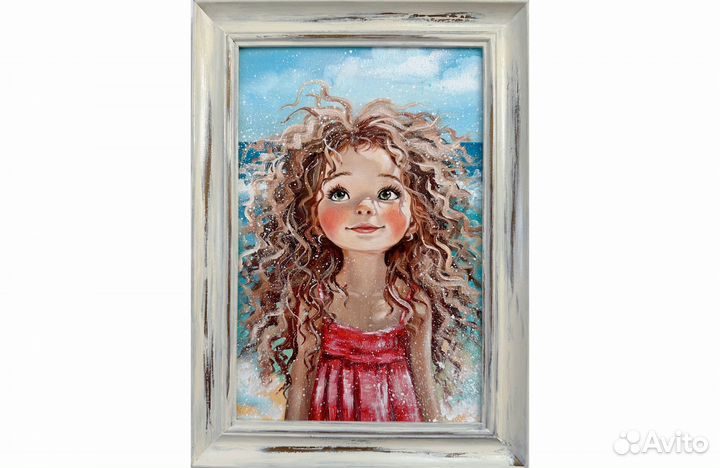 Картина маслом Девочка и море Картина в рамке