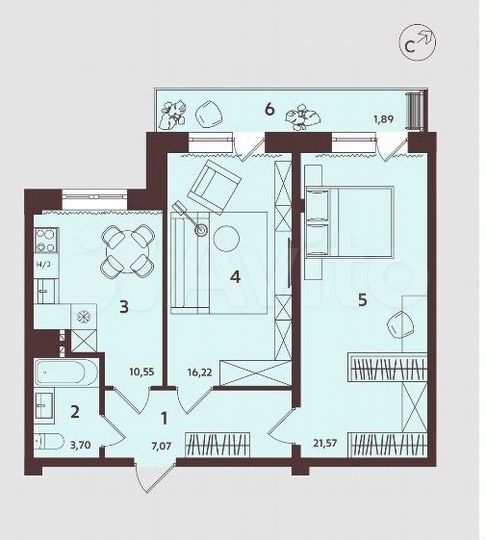 2-к. квартира, 61 м², 10/12 эт.