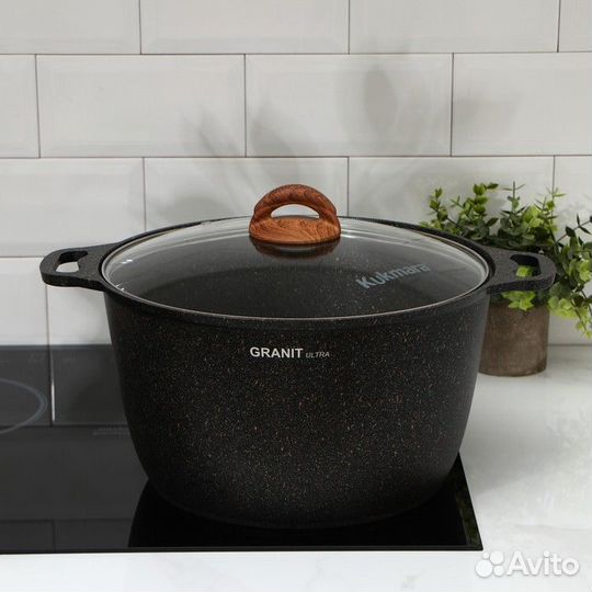 Кастрюля Granit ultra, 10 л, стеклянная крышка, ан