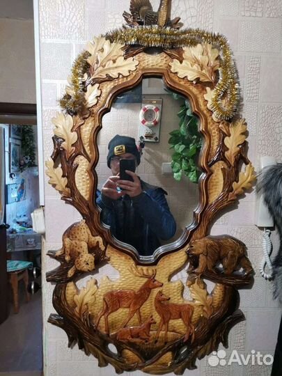 Зеркало с рамой, дерево, ручная работа