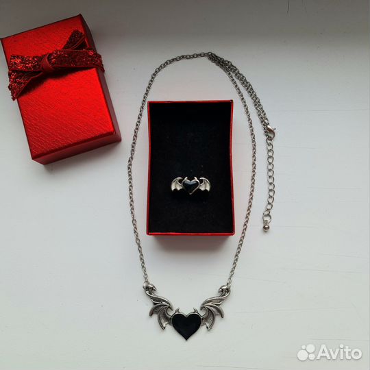 Комплект кулон и кольцо готика y2k украшения