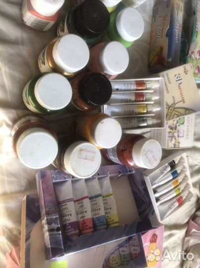 Краски акриловые гуаш лак кисточки