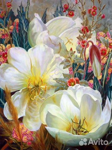 Картина по номерам 40*50 Белые цветы