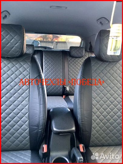 Чехлы Hyundai Creta 2 из экокожи чёрно-серые Ромб