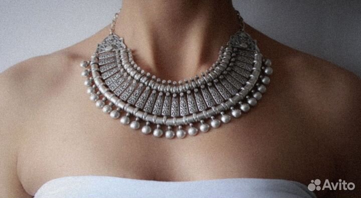 Украшения посеребренные колье чокер подвеска бусы