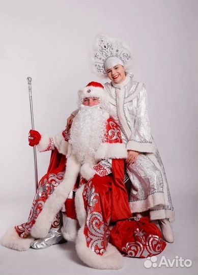 Посох мороза, борода, варежки, коса Снегурочки