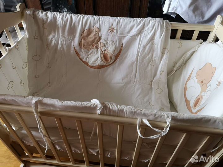 Детская кроватка качалка,матрас,бортик б/у