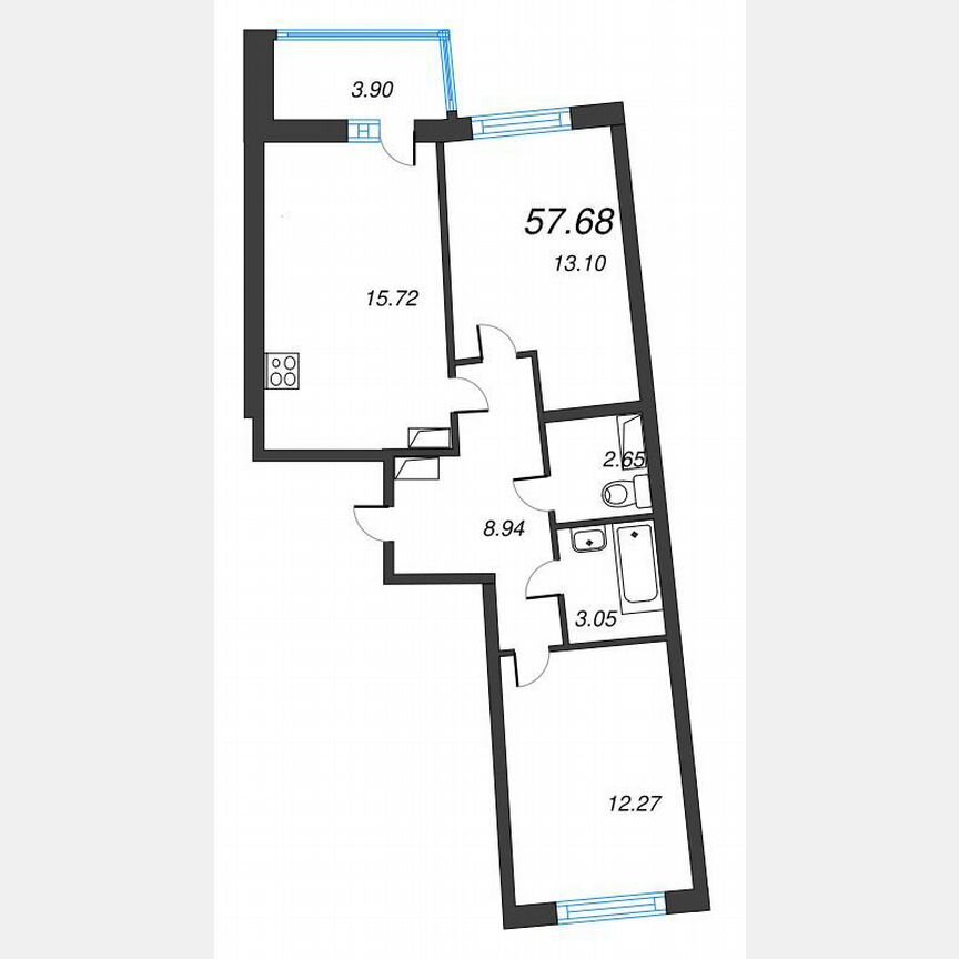 2-к. квартира, 58,5 м², 6/22 эт.