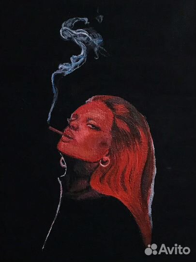 Картина акрилом на холсте интерьер портрет неон