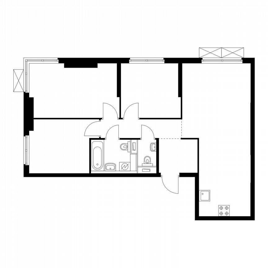 3-к. квартира, 72 м², 21/33 эт.