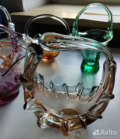 Вазы, конфетницы винтаж СССР цветное стекло