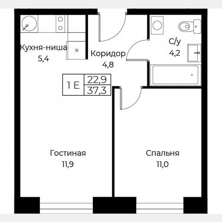 1-к. апартаменты, 37,3 м², 26/30 эт.